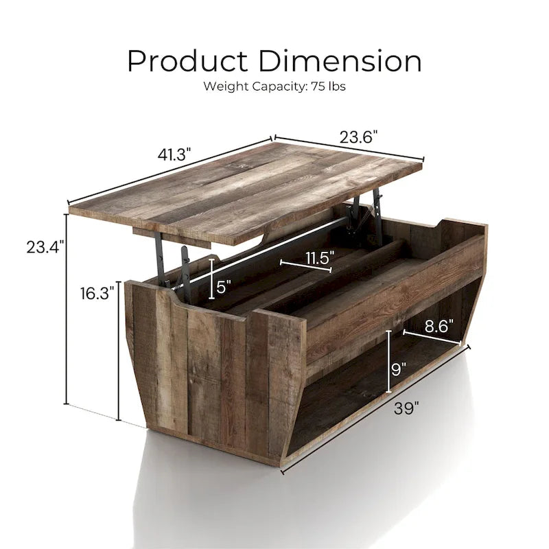 Table basse relevable en bois Rere Rustic de 104 cm