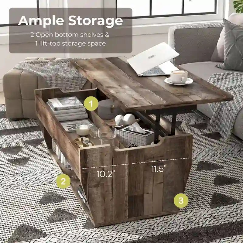 Table basse relevable en bois Rere Rustic de 104 cm
