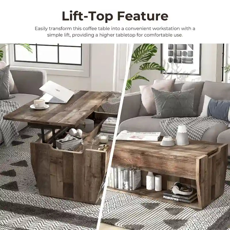 Table basse relevable en bois Rere Rustic de 104 cm
