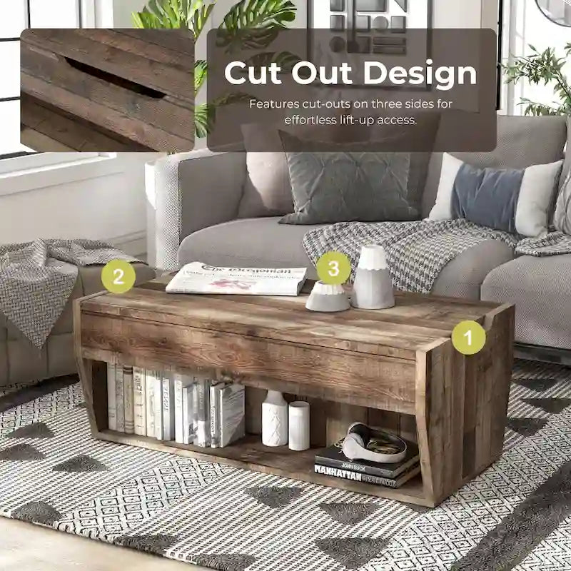 Table basse relevable en bois Rere Rustic de 104 cm