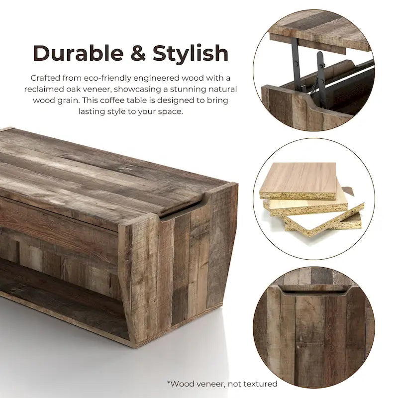 Table basse relevable en bois Rere Rustic de 104 cm