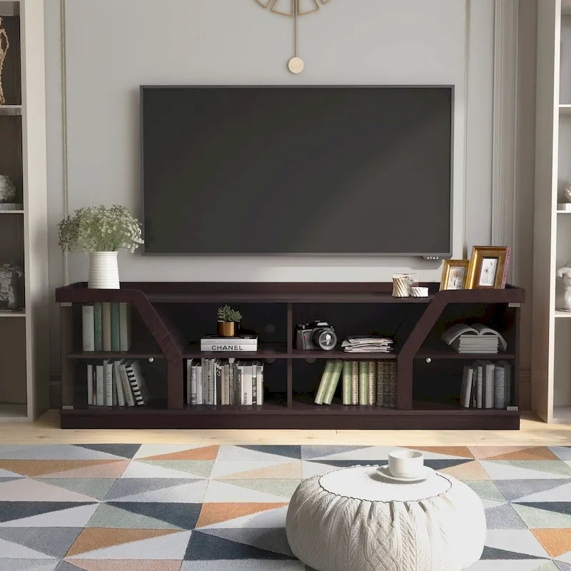 Meuble TV de rangement multifonctionnel espresso contemporain de 71 po