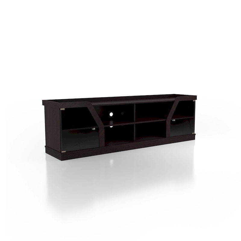 Meuble TV de rangement multifonctionnel espresso contemporain de 71 po