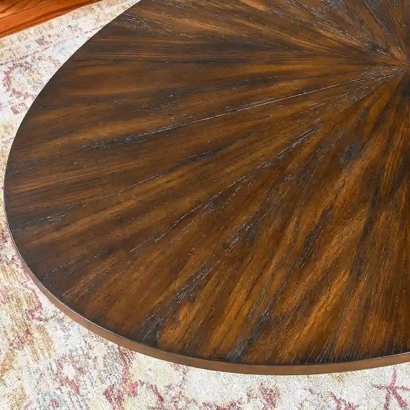 Table basse ovale contemporaine en bois massif avec pieds métalliques croisés