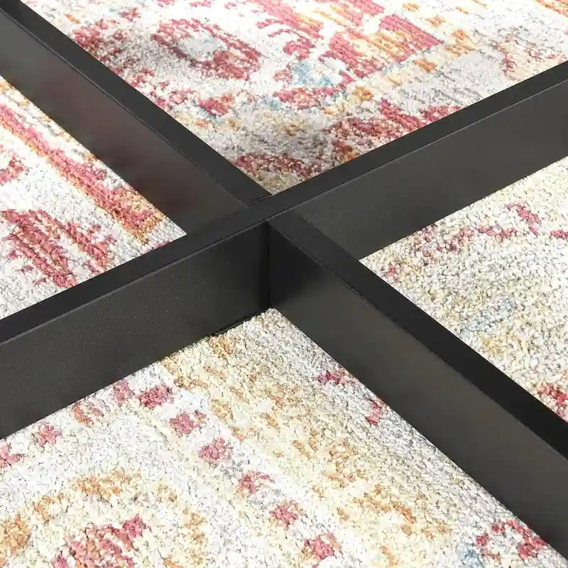Table basse ovale contemporaine en bois massif avec pieds métalliques croisés