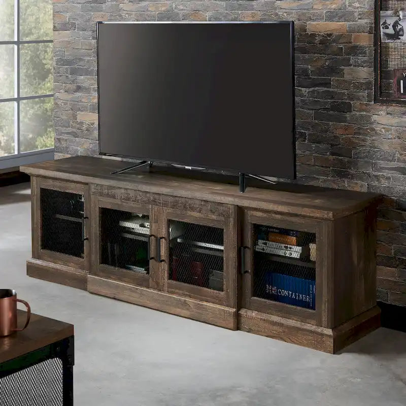 Meuble TV rustique en chêne recyclé de 175 cm de large avec 6 étagères