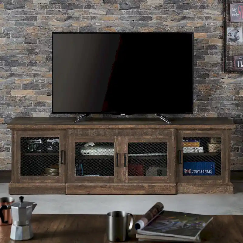 Meuble TV rustique en chêne recyclé de 175 cm de large avec 6 étagères