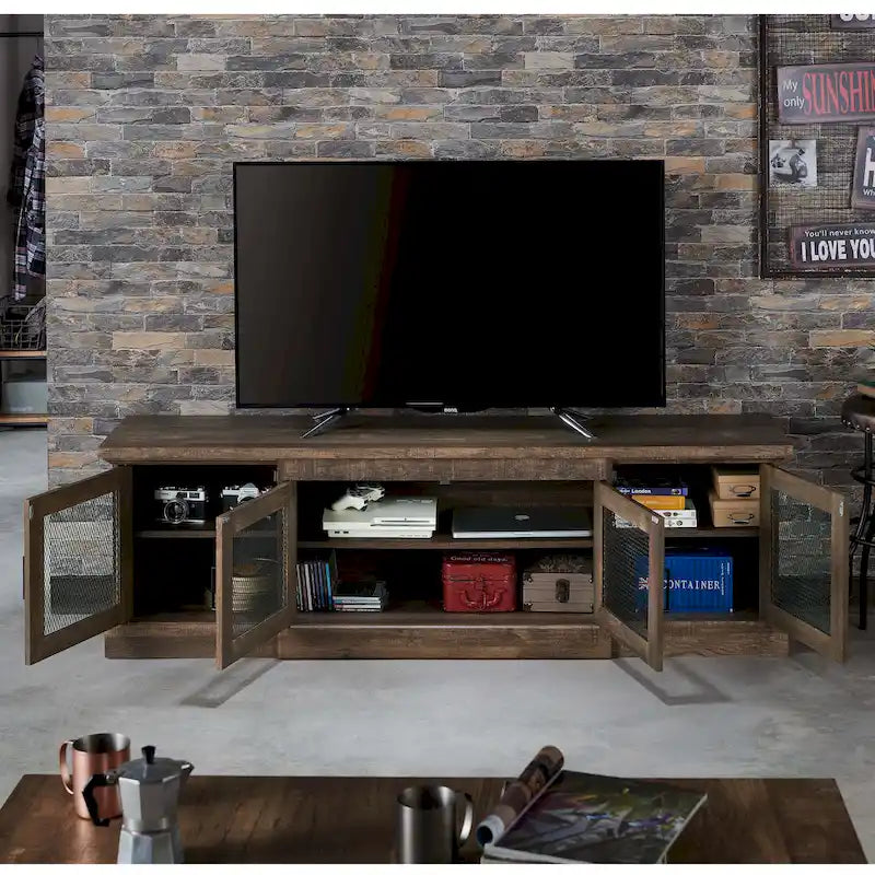 Meuble TV rustique en chêne recyclé de 175 cm de large avec 6 étagères