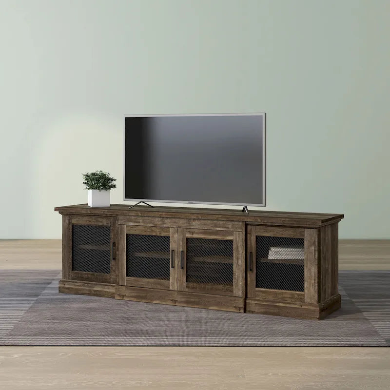 Meuble TV rustique en chêne recyclé de 175 cm de large avec 6 étagères