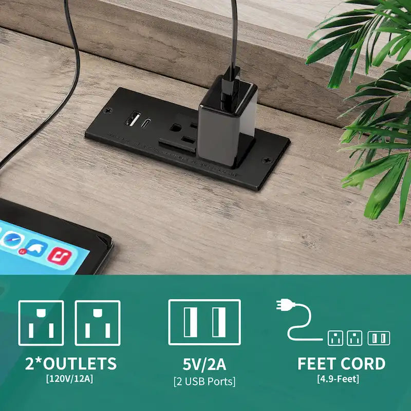Table d'appoint de style ferme avec station de recharge, ports USB et prises électriques