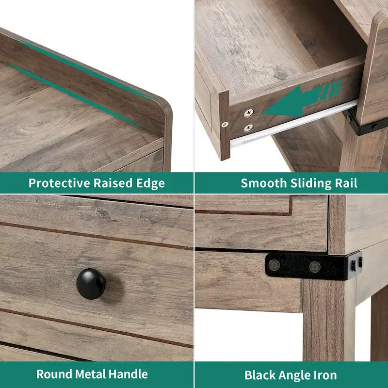 Table d'appoint de style ferme avec station de recharge, ports USB et prises électriques