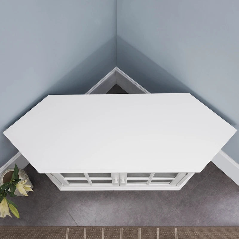 Meuble TV d'angle blanc Cottage avec étagères de rangement