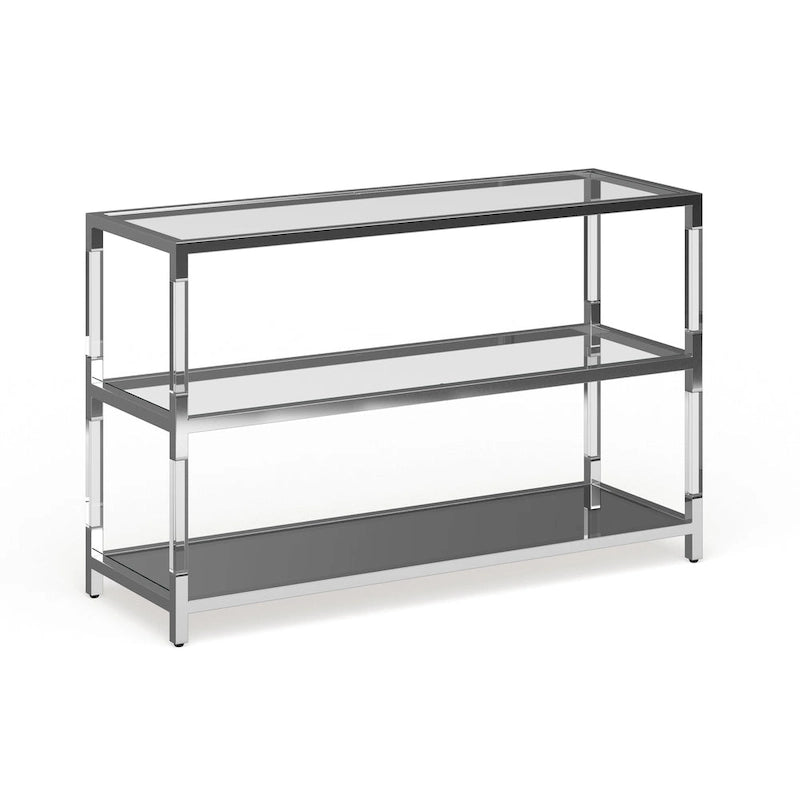 Table console contemporaine en verre chromé à 2 étagères de 48 pouces