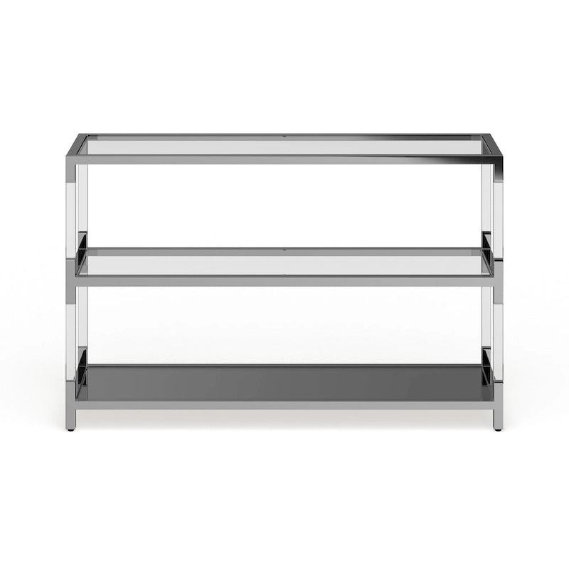 Table console contemporaine en verre chromé à 2 étagères de 48 pouces