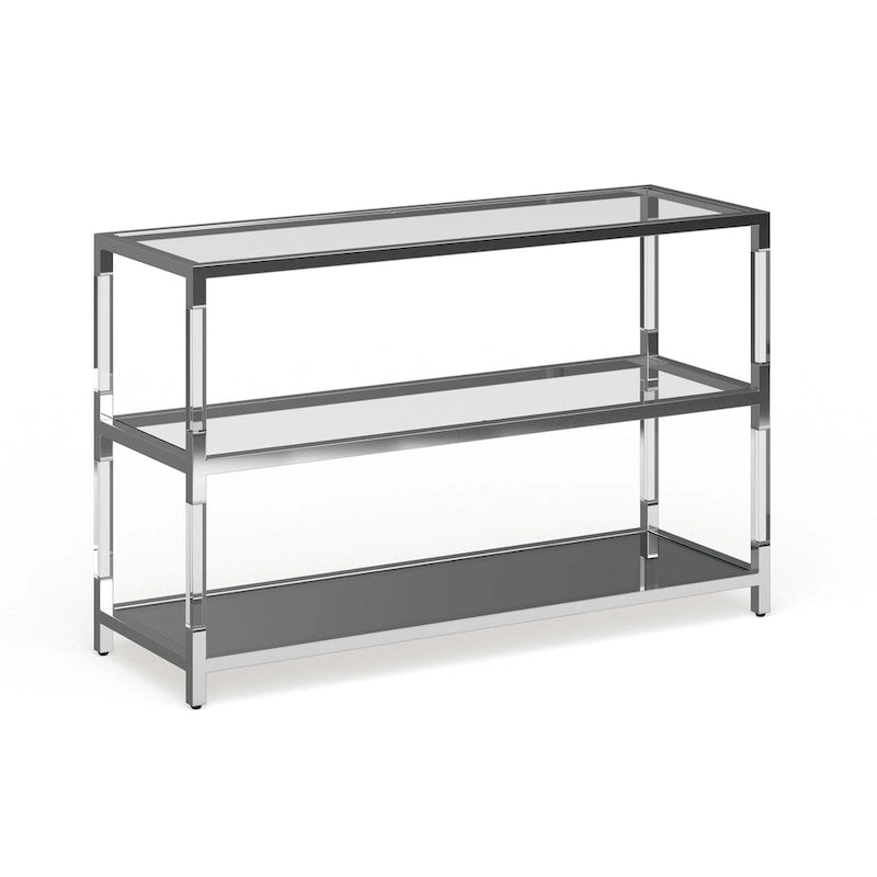 Table console contemporaine en verre chromé à 2 étagères de 48 pouces
