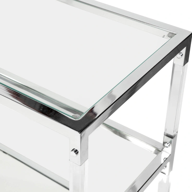 Table console contemporaine en verre chromé à 2 étagères de 48 pouces