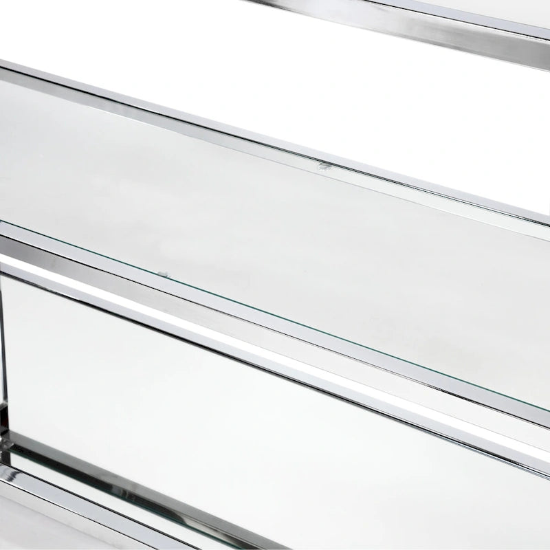 Table console contemporaine en verre chromé à 2 étagères de 48 pouces