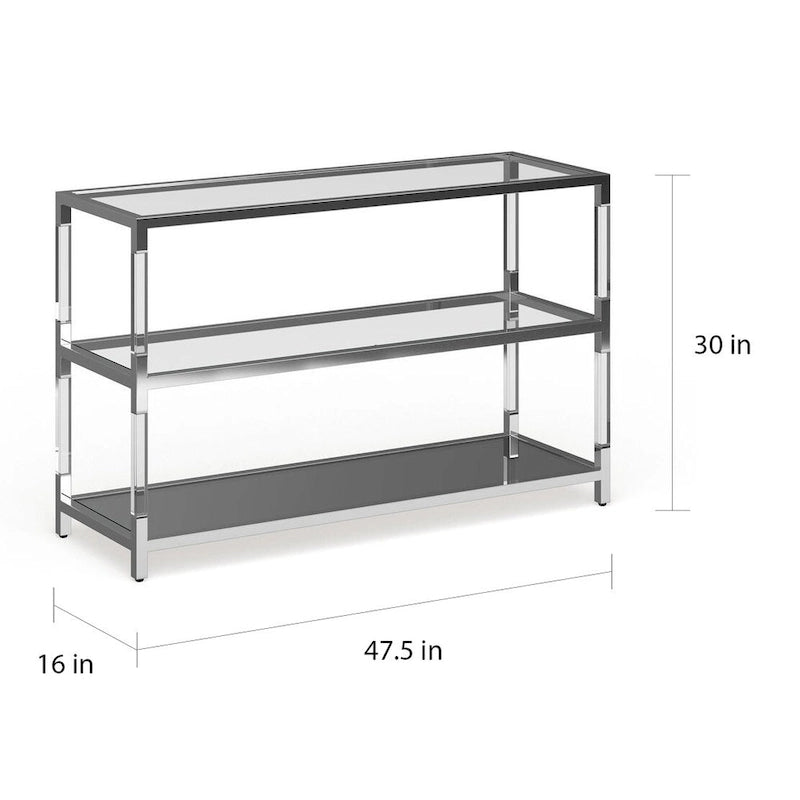 Table console contemporaine en verre chromé à 2 étagères de 48 pouces