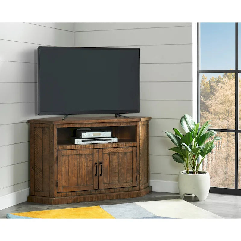 Meuble TV d'angle rustique en bois massif de 50 pouces