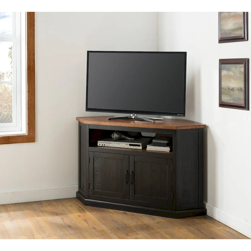 Meuble TV d'angle rustique en bois massif de 50 pouces