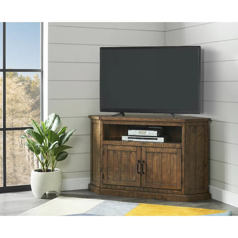 Meuble TV d'angle rustique en bois massif de 50 pouces