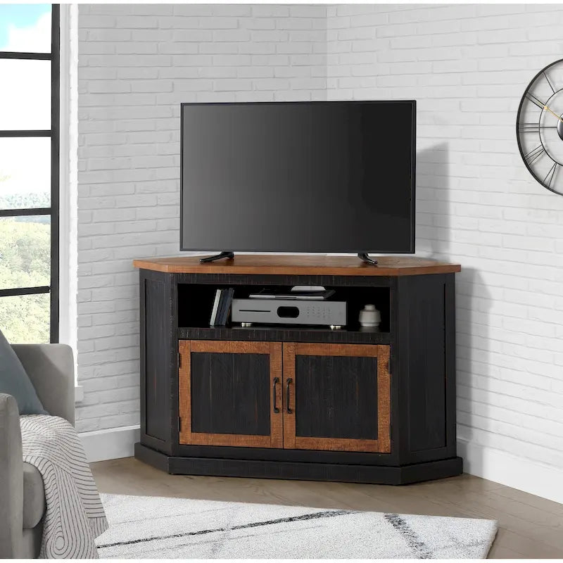 Meuble TV d'angle rustique en bois massif de 50 pouces