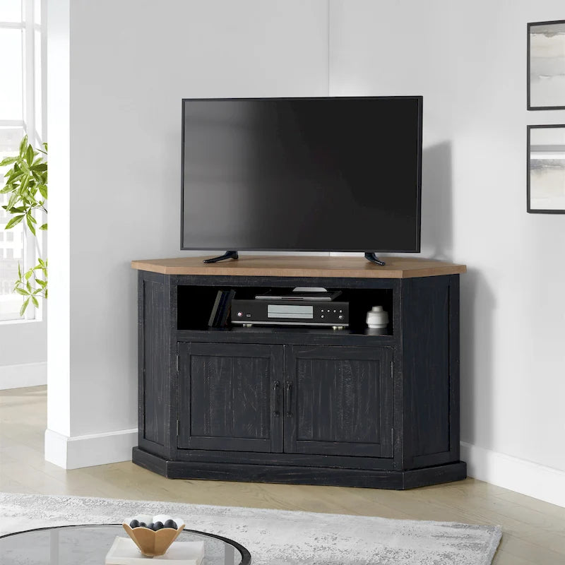 Meuble TV d'angle rustique en bois massif de 50 pouces