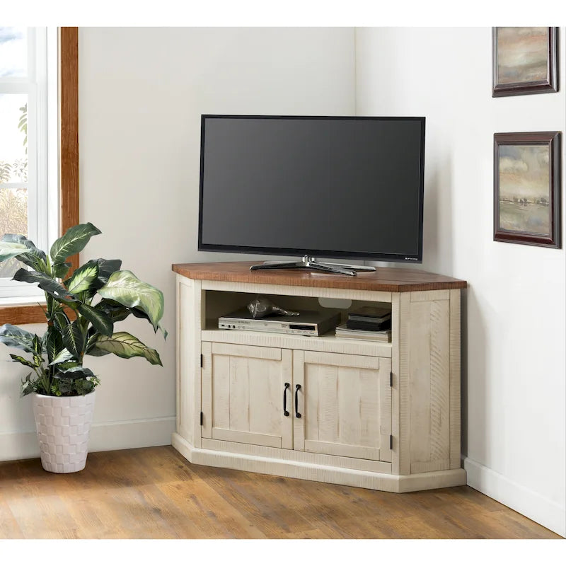 Meuble TV d'angle rustique en bois massif de 50 pouces