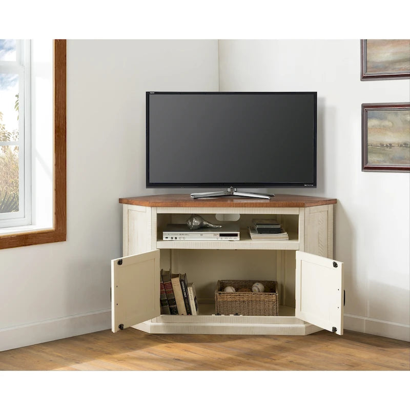 Meuble TV d'angle rustique en bois massif de 50 pouces