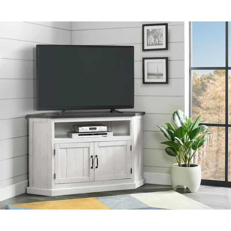 Meuble TV d'angle rustique en bois massif de 50 pouces