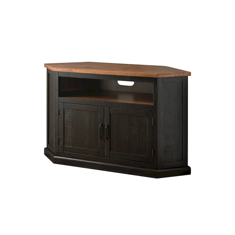 Meuble TV d'angle rustique en bois massif de 50 pouces
