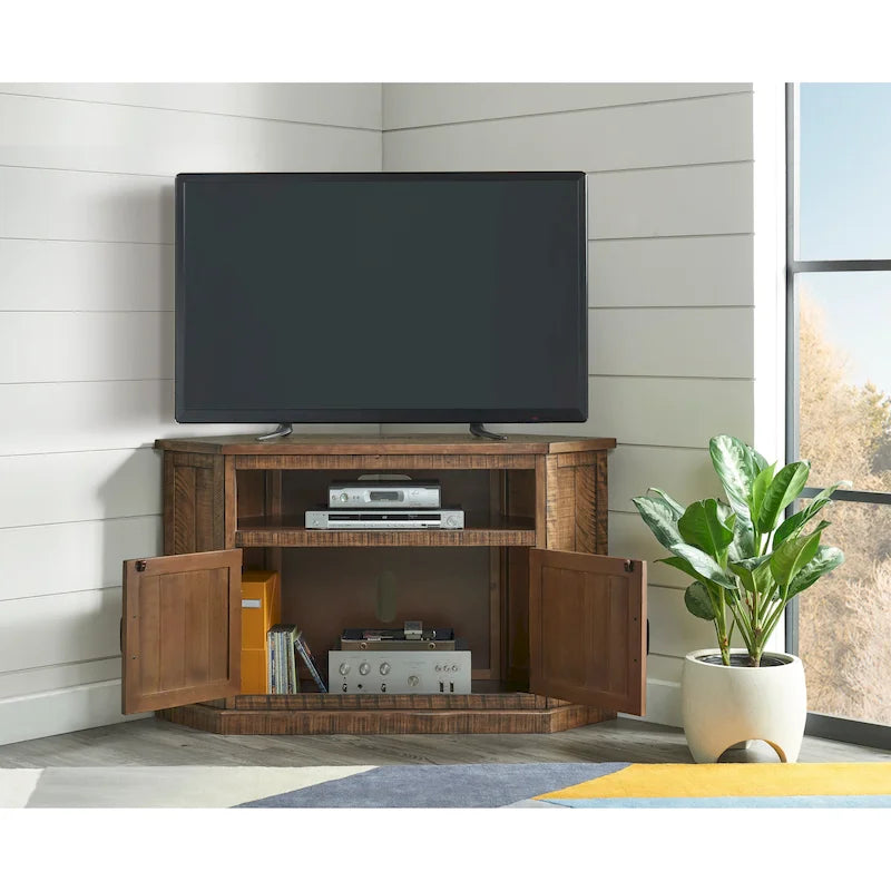 Meuble TV d'angle rustique en bois massif de 50 pouces