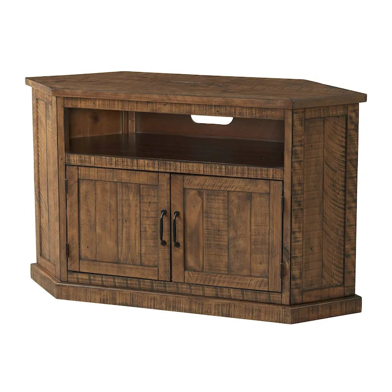 Meuble TV d'angle rustique en bois massif de 50 pouces