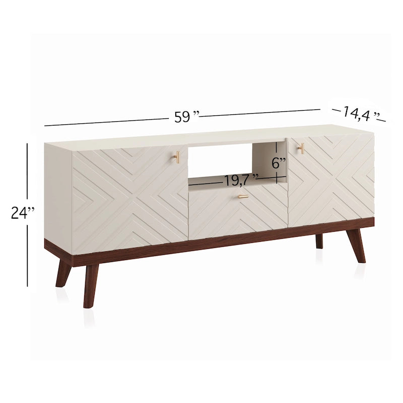 Meuble TV Console avec tiroir – Convient aux TV jusqu'à 65 po avec pieds en bois Design Mid-Century Modern