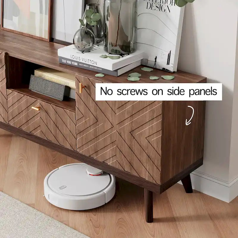 Meuble TV Console avec tiroir – Convient aux TV jusqu'à 65 po avec pieds en bois Design Mid-Century Modern