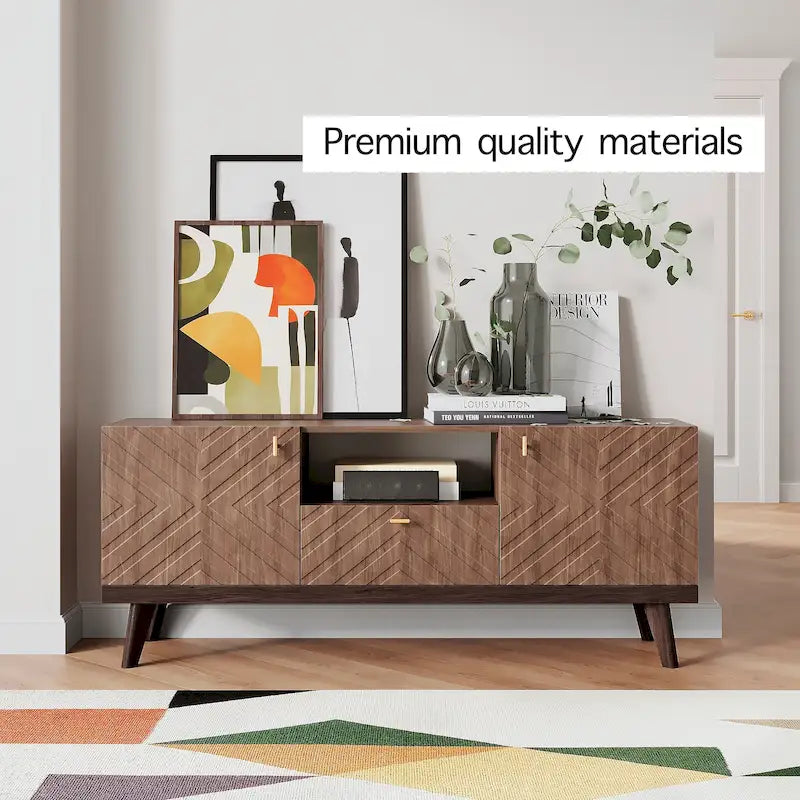 Meuble TV Console avec tiroir – Convient aux TV jusqu'à 65 po avec pieds en bois Design Mid-Century Modern