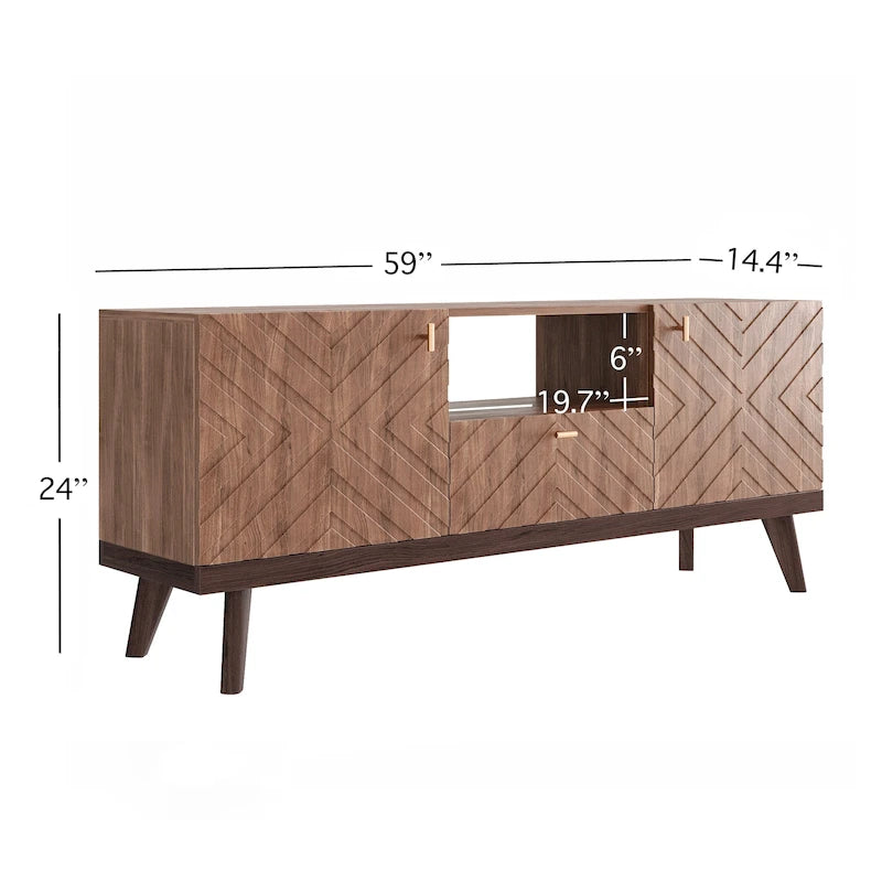 Meuble TV Console avec tiroir – Convient aux TV jusqu'à 65 po avec pieds en bois Design Mid-Century Modern