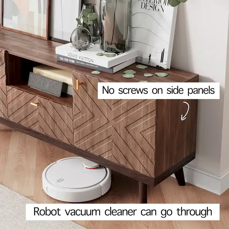 Meuble TV Console avec tiroir – Convient aux TV jusqu'à 65 po avec pieds en bois Design Mid-Century Modern
