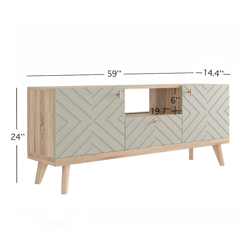 Meuble TV Console avec tiroir – Convient aux TV jusqu'à 65 po avec pieds en bois Design Mid-Century Modern