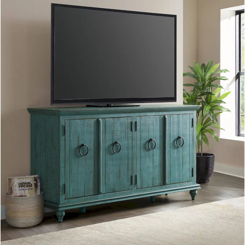 Meuble TV console en bois massif à 4 portes de 165 cm - 89 cm de haut x 165 cm de large x 46 cm de profondeur