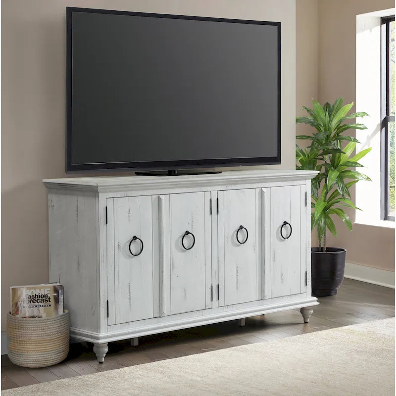 Meuble TV console en bois massif à 4 portes de 165 cm - 89 cm de haut x 165 cm de large x 46 cm de profondeur