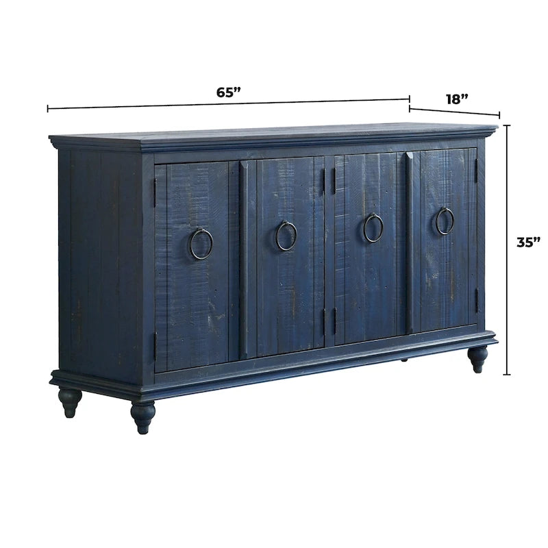 Meuble TV console en bois massif à 4 portes de 165 cm - 89 cm de haut x 165 cm de large x 46 cm de profondeur