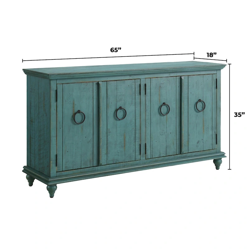 Meuble TV console en bois massif à 4 portes de 165 cm - 89 cm de haut x 165 cm de large x 46 cm de profondeur