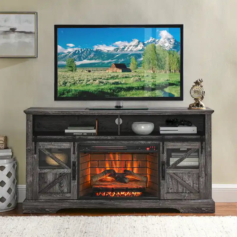 Meuble TV avec cheminée électrique de 60 po et capteur de porte