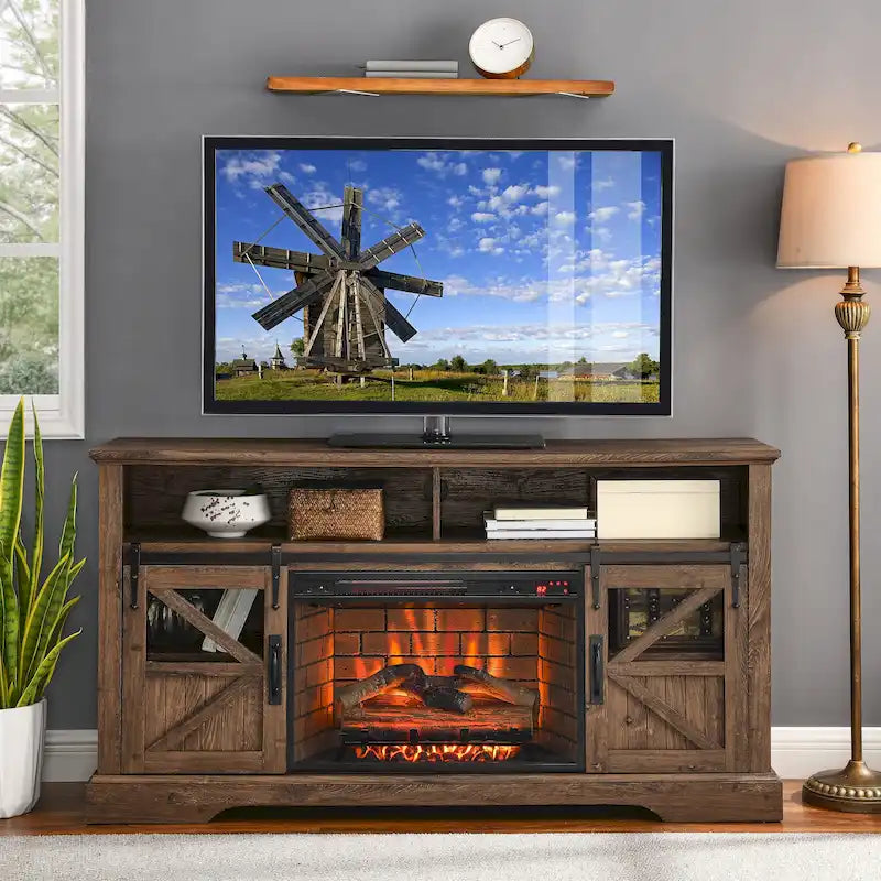 Meuble TV avec cheminée électrique de 60 po et capteur de porte