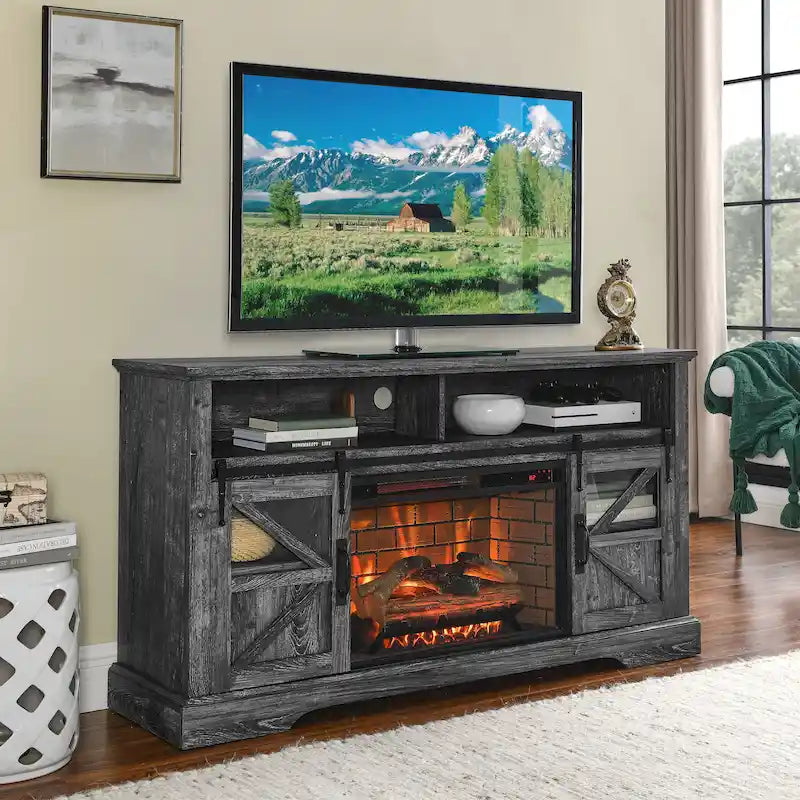 Meuble TV avec cheminée électrique de 60 po et capteur de porte