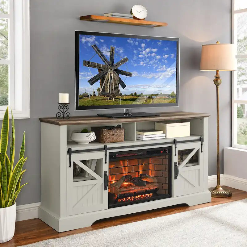 Meuble TV avec cheminée électrique de 60 po et capteur de porte