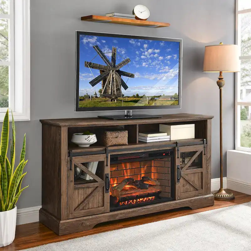 Meuble TV avec cheminée électrique de 60 po et capteur de porte