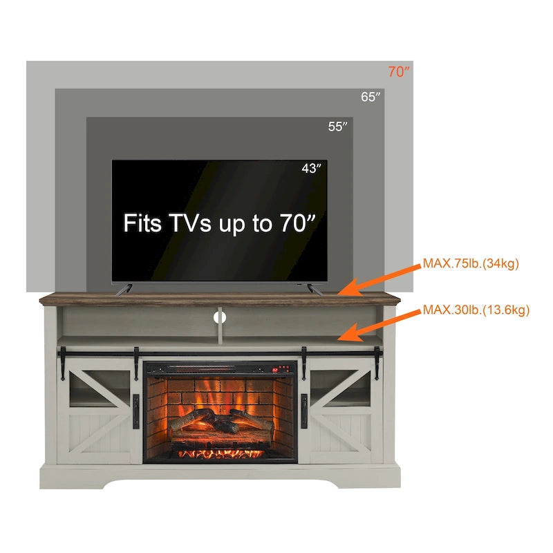 Meuble TV avec cheminée électrique de 60 po et capteur de porte