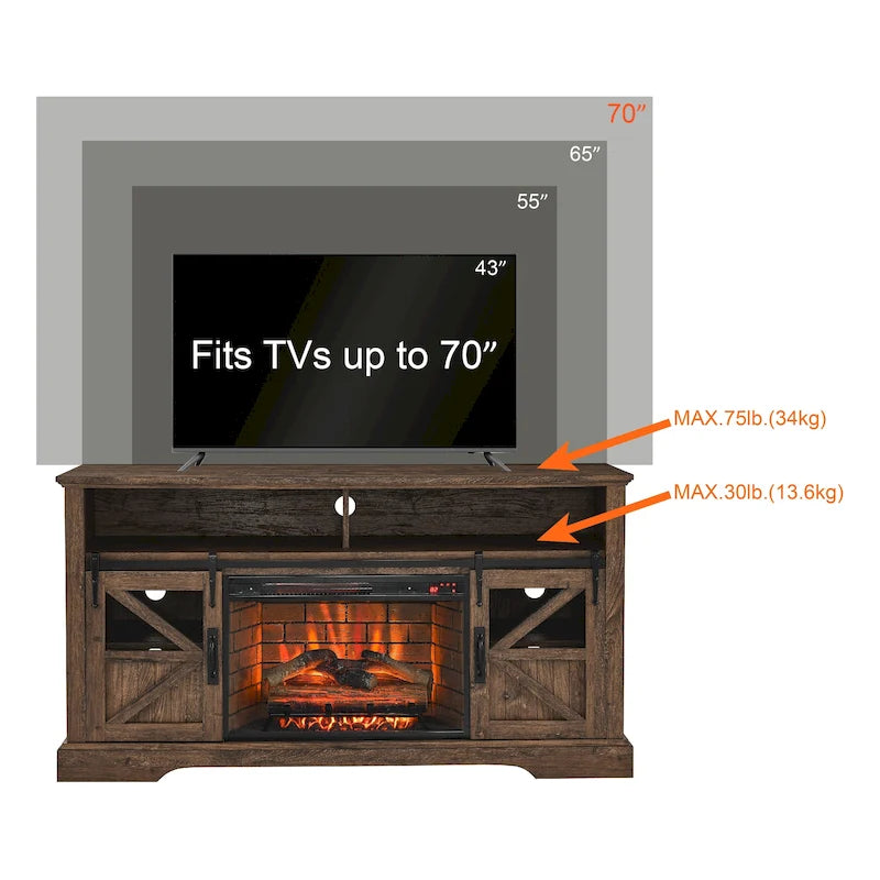 Meuble TV avec cheminée électrique de 60 po et capteur de porte